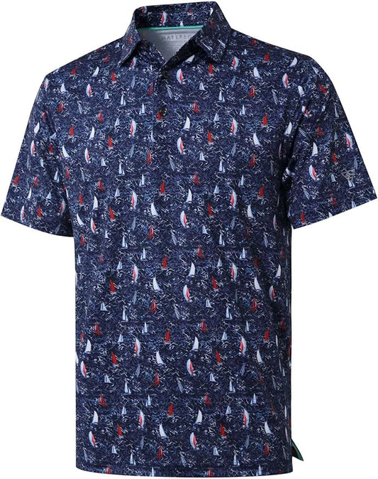 Men's Golf Polo Shirts Short Sleeve Striped Performance Moisture Wicking Dry Fit Golf Shirts for Men