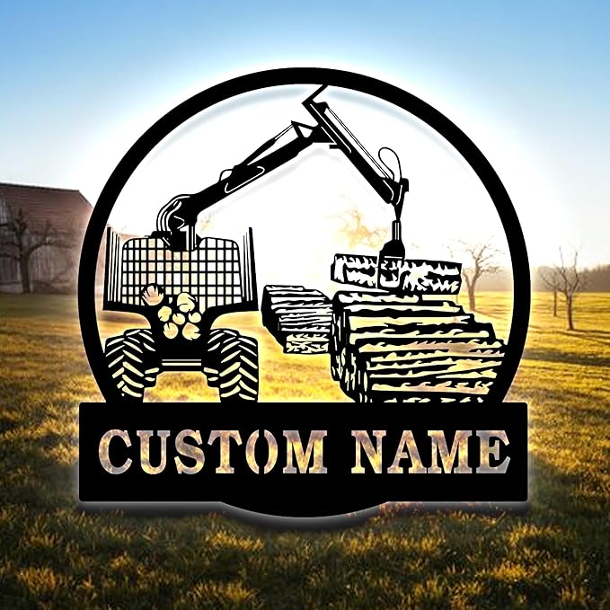 Personalized Logging Lumber Harvester Monogram Metal Sign Art LED Light, Custom Logging Lumber Metal Sign, Wall Art Hanging Home Decor Birthday Xmas Gift