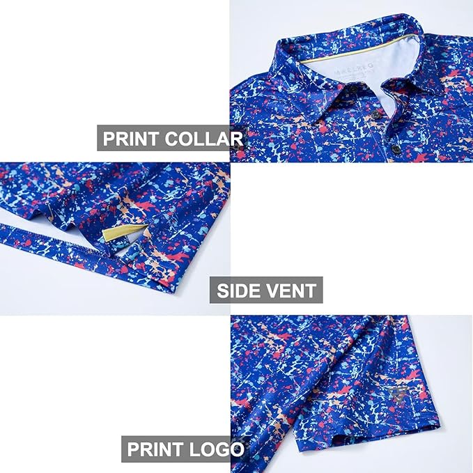 Men's Golf Polo Shirts Short Sleeve Striped Performance Moisture Wicking Dry Fit Golf Shirts for Men