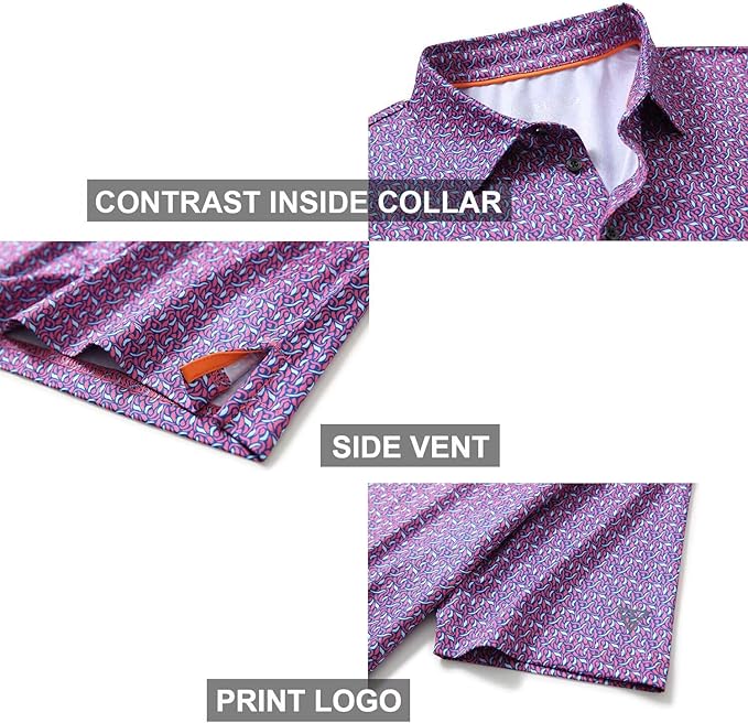 Men's Golf Polo Shirts Short Sleeve Striped Performance Moisture Wicking Dry Fit Golf Shirts for Men