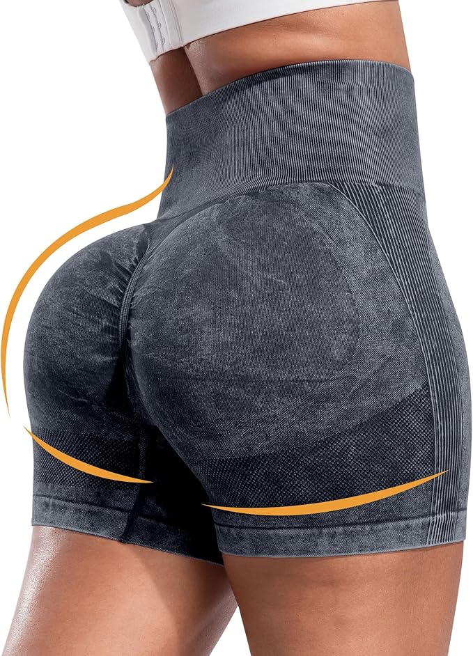 CHRLEISURE Women's 4 Packs Workout Gym Shorts, High Waisted Butt Lifting Scrunch Butt Seamless Booty Shorts