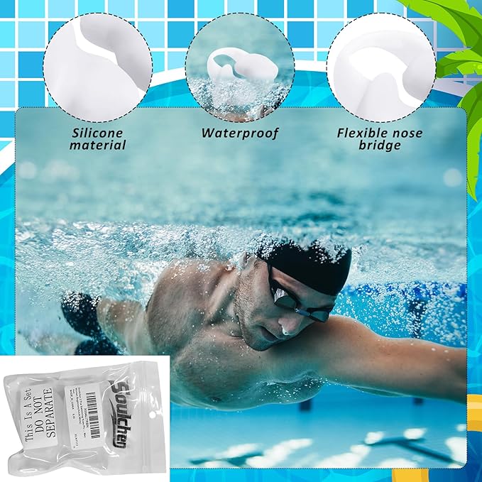 Soulchen 2 Pcs Swimming Nose Plugs Silicone Waterproof Painless Swim Nose Clip with Storage Box for Adults Kids Men Women Beginners