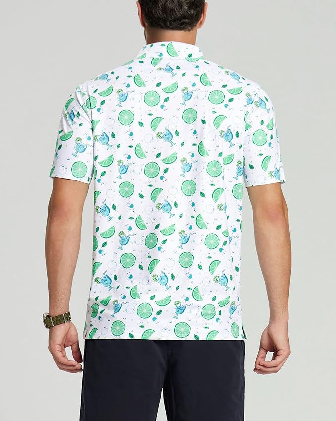 Golf Shirts for Men - Moisture Wicking Short Sleeve Performance Sport Casual Striped Collared Mens Polo Shirt