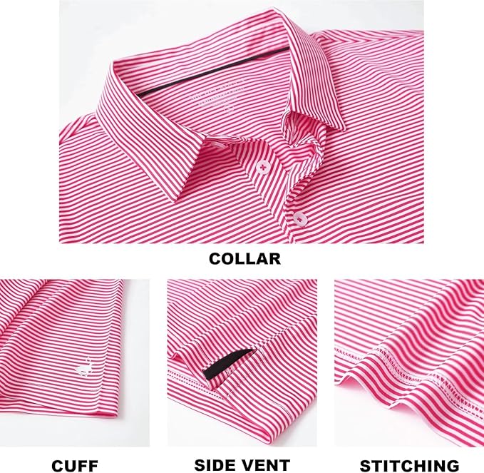 Mens Golf Shirt Moisture Wicking Dry Fit Performance Sport Short Sleeve Striped Golf Polo Shirts for Men