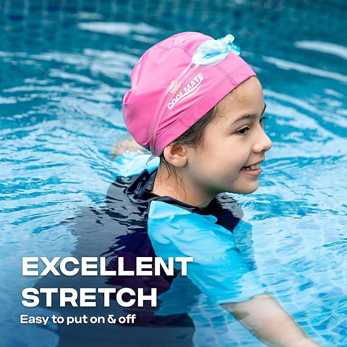 COOLMATE Fabric Swim Cap for Adult Women Men Kid 3 4 6 8 14 16, Silicone Water Resistant Layer, Cloth Swim Cap Gifts for Swimmers, Lightweight for Pool, Lap Swimming (1 pc)