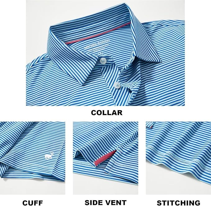 Mens Golf Shirt Moisture Wicking Dry Fit Performance Sport Short Sleeve Striped Golf Polo Shirts for Men