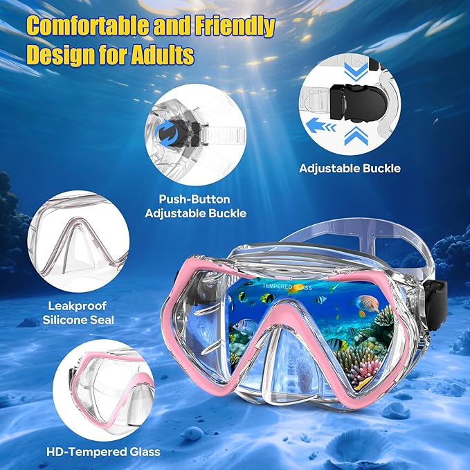 Snorkeling Gear, Dry Snorkel Set180° Panoramic Wide View,Anti-Fog Scuba Diving Mask, Professional Snorkeling Gear for Free Breathing, Swimming, Diving