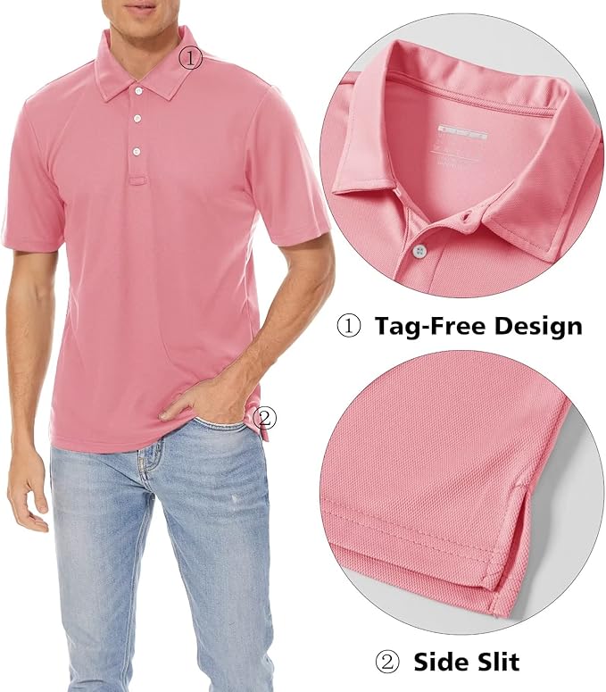 MAGCOMSEN Men's Polo Shirts 3 Buttons Casual Work T Shirts Quick Dry Short Sleeve Golf Shirt Pique Jersey Outdoor Performance
