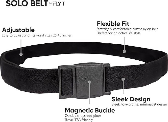 FLYT Solo Belt - Minimalist Web Nylon Belt with Quick-Release Magnetic Plastic Buckle, TSA Friendly