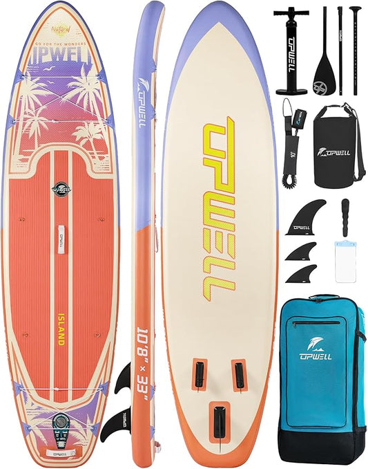 UPWELL 11’6”/11'2”/11'/10'8”/10'6”/10'2” Inflatable Stand Up Paddle Board with sup Accessories Including Backpack, Repairing Kits, Non-Slip Deck, Leash, 3 Fins, Paddle and Hand Pump
