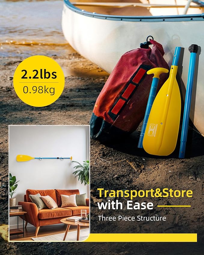 OCEANBROAD Canoe Paddle, Adjustable from 4'3''to 5'3''/130cm to 160cm Aluminum Shaft with Plastic Blade for Canoeing Boating Kayaking, 3-Piece Floatable Oar