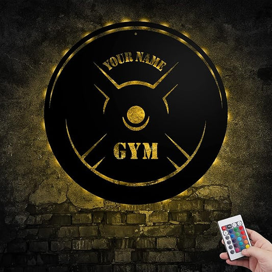 Personalized Home Gym LED Tin Metal Sign Multiple Sizes, Gym Sign Wall Decor, Exercise Workout Room Decor Fitness Center, Motivational Inspirational Hanging Wall Art Wall Plaque (05 w/lights)