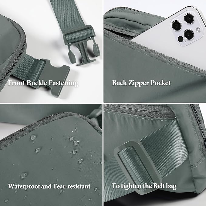 ODODOS Unisex Mini Belt Bag with Adjustable Strap Small Fanny Pack for Workout Running Traveling Hiking, Iron Gray