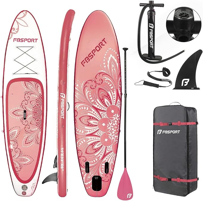 FBSPORT 11' Premium Stand Up Paddle Board, Yoga Board with Durable SUP Accessories & Carry Bag | Wide Stance, Surf Control, Non-Slip Deck, Leash, Paddle and Pump for Youth & Adult