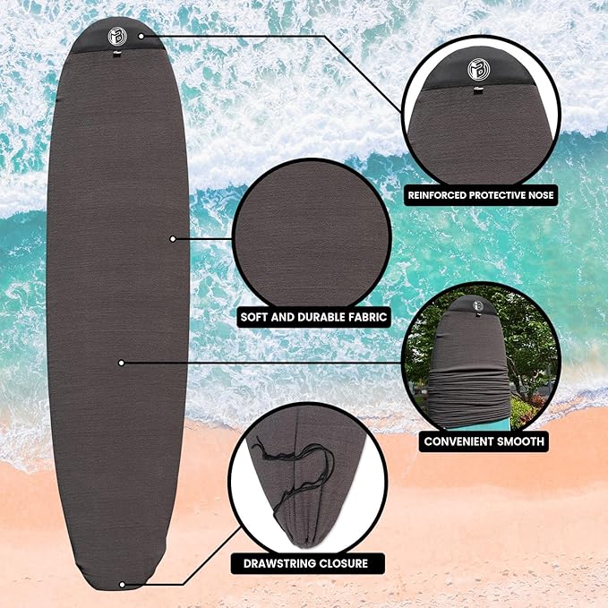 Rokia R Surfboard Sock Cover Quick-Drying Anti-Collision and Durable Surf Sock Cover - Suitable for Protective Bags of Shortboard, Longboard, Fish and HYBRID Board Choose Size & Colors