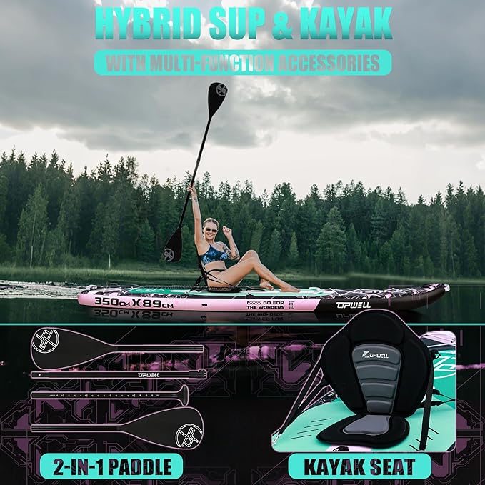 UPWELL 11'6"×35" Extra Wide Inflatable Paddle Board, Stand Up Paddle Board for Youth & Adults, Stable Design, Premium SUP Accessories, 120L Backpack, 10L Dry Bag, Paddle, Leash, Hand Pump, US Fins