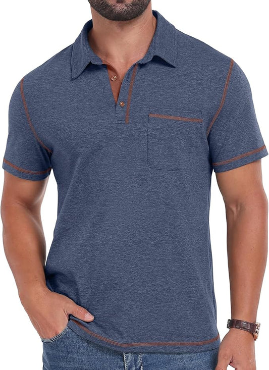 Sailwind Men's Short Sleeve Polo Shirts Casual Summer Classic Collared Golf Shirt with Pocket