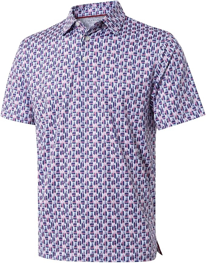 Men's Golf Polo Shirts Short Sleeve Striped Performance Moisture Wicking Dry Fit Golf Shirts for Men