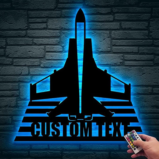 Personalized Fighter Aircraft Metal Wall Art LED Light, Custom Aviation Signs With LED Lights, Fighter Pilot Gift, Outdoor Decor, Wall Hanging, Home Decor, Birthday Xmas Gift