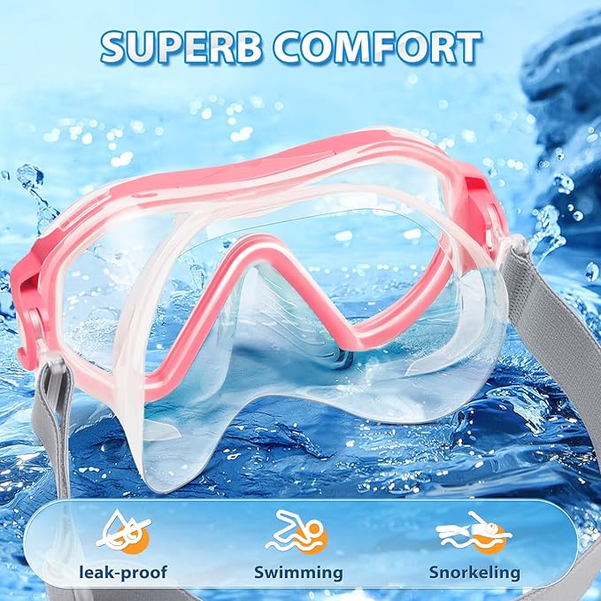 Supertrip Adult Swim Goggles Swimming Goggles with Nose Cover Elastic Fabric Strap Tempered Glass Snorkeling Gear for Adults