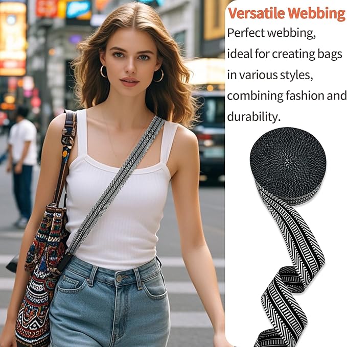 Printed Nylon Webbing with Buckle 1 1/2 inch 6 Yards Yellow Heavy Duty Patterned Fabric Webbing Luggage Handle Jacquard Ribbon for Backpack Bags-Seatbelt-Clothing-Sewing-DIY Crafts & Projects(Streak)