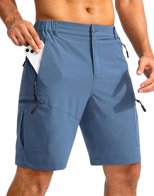 Pudolla Men's Hiking Cargo Shorts 9" Lightweight Outdoor Work Shorts for Men Travel Golf Camping Casual with 5 Zipper Pockets
