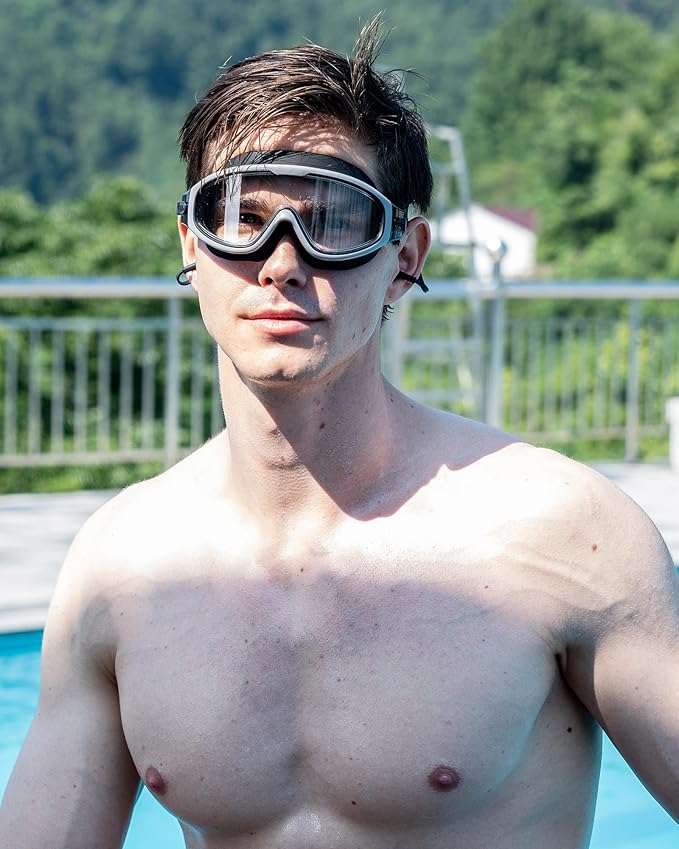 Adult Swimming Goggles,Leak-Proof,Anti-Fog Pool Glasses,Wide View Swim Goggles with Ear Plugs and Nose Clip