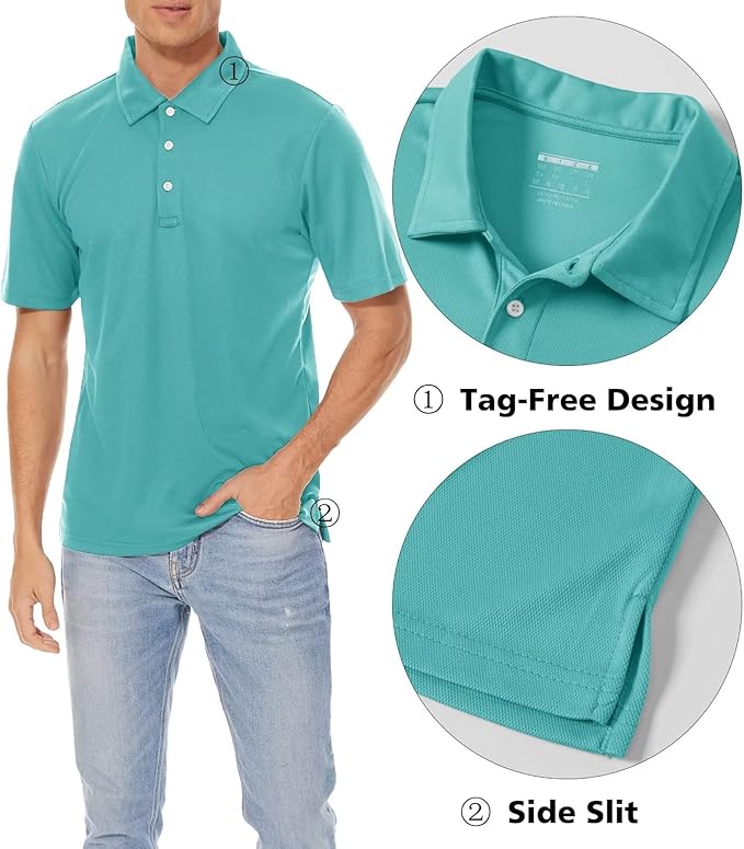 MAGCOMSEN Men's Polo Shirts 3 Buttons Casual Work T Shirts Quick Dry Short Sleeve Golf Shirt Pique Jersey Outdoor Performance