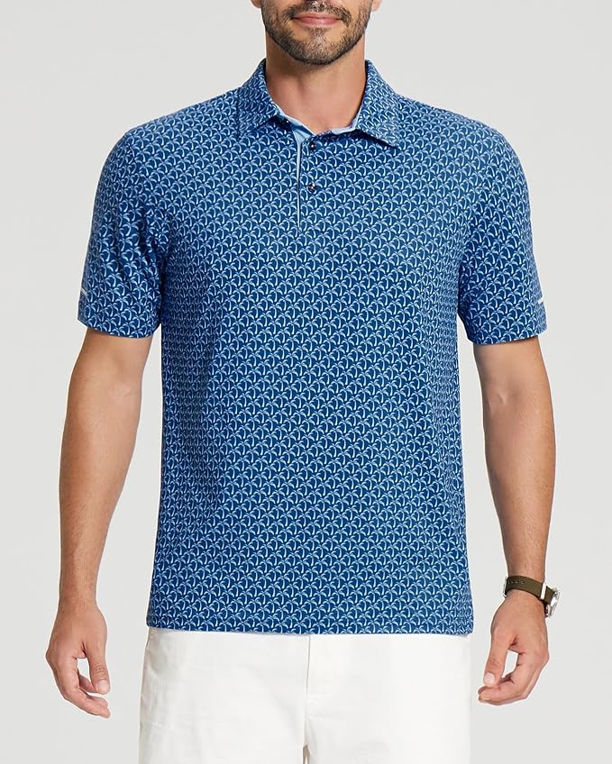 Golf Shirts for Men - Moisture Wicking Short Sleeve Performance Sport Casual Striped Collared Mens Polo Shirt