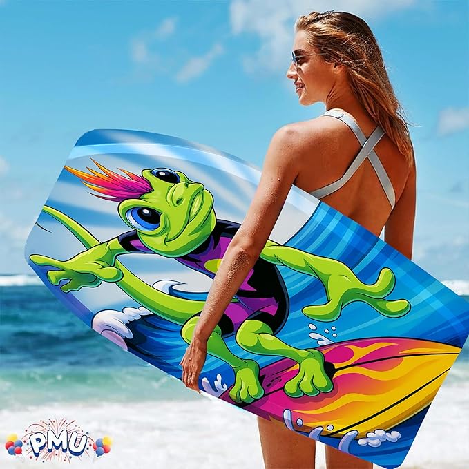PMU 33 Inch Lizard Printed Bodyboard - Lightweight Wrist Leash Body Board for Beach, Sea & Pool - Surfing Board for Teens & Adults Wave Conditions