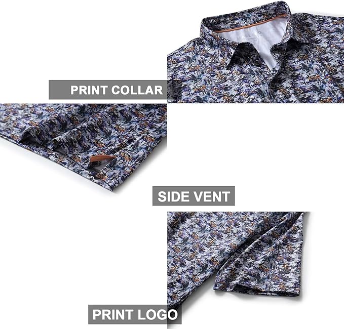 Men's Golf Polo Shirts Short Sleeve Striped Performance Moisture Wicking Dry Fit Golf Shirts for Men