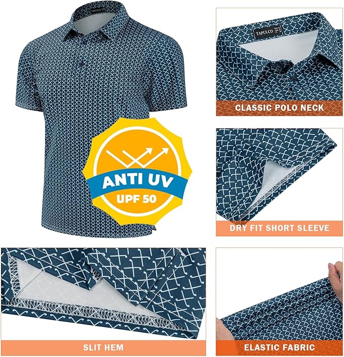 TAPULCO Mens Quick Dry Polo Shirts Camouflage Pattern Performance Athletic Lightweight Breathable Casual Golf Tshirts