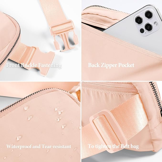 ODODOS Unisex Mini Belt Bag with Adjustable Strap Small Fanny Pack for Workout Running Traveling Hiking, Pale Coral