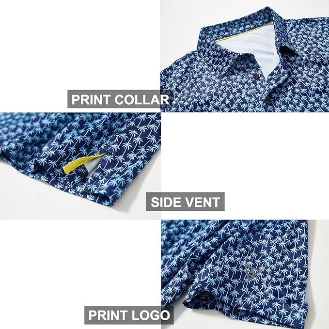 Men's Golf Polo Shirts Short Sleeve Striped Performance Moisture Wicking Dry Fit Golf Shirts for Men