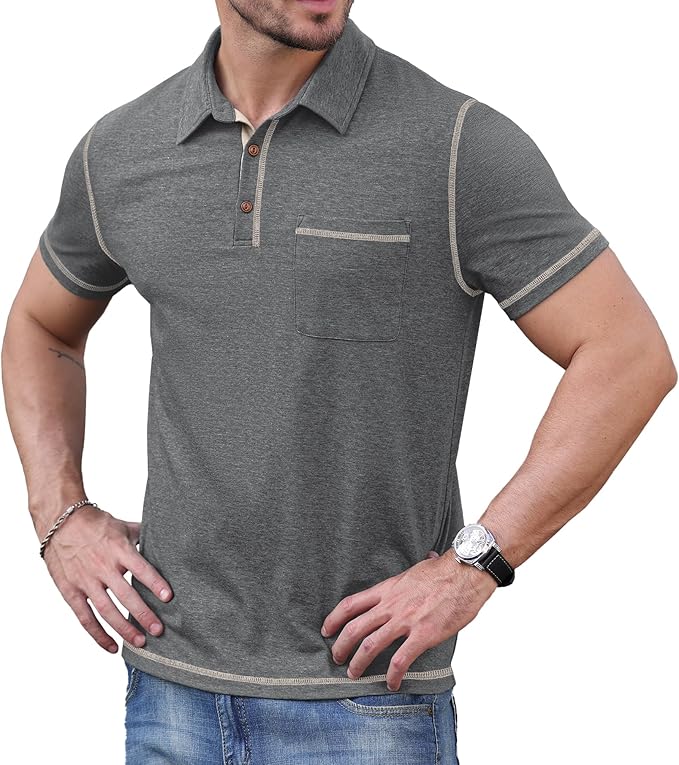Sailwind Men's Short Sleeve Polo Shirts Casual Summer Classic Collared Golf Shirt with Pocket