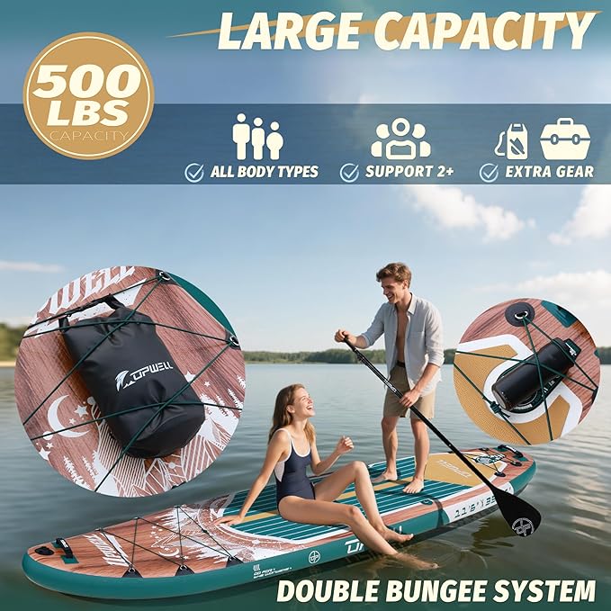 UPWELL 10'6"/11'/11'6" Inflatable Paddle Board, Stand Up Paddlboard for Youth & Adults, Stable Design, Premium SUP Accessories, Backpack, Leash, Hand Pump, Fins
