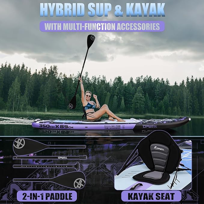 UPWELL 11'6"×35" Extra Wide Inflatable Paddle Board, Stand Up Paddle Board for Youth & Adults, Stable Design, Premium SUP Accessories, 120L Backpack, 10L Dry Bag, Paddle, Leash, Hand Pump, US Fins