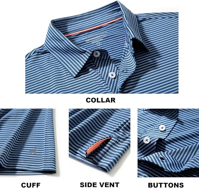 Mens Golf Shirt Moisture Wicking Dry Fit Performance Sport Short Sleeve Striped Golf Polo Shirts for Men