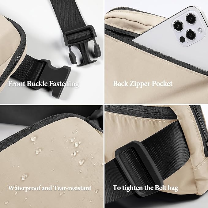 ODODOS Unisex Mini Belt Bag with Adjustable Strap Small Fanny Pack for Workout Running Traveling Hiking, Ivory Black