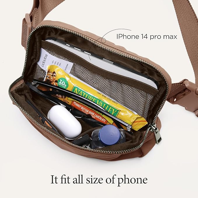 ODODOS Unisex Mini Belt Bag with Adjustable Strap Small Fanny Pack for Workout Running Traveling Hiking, Brown