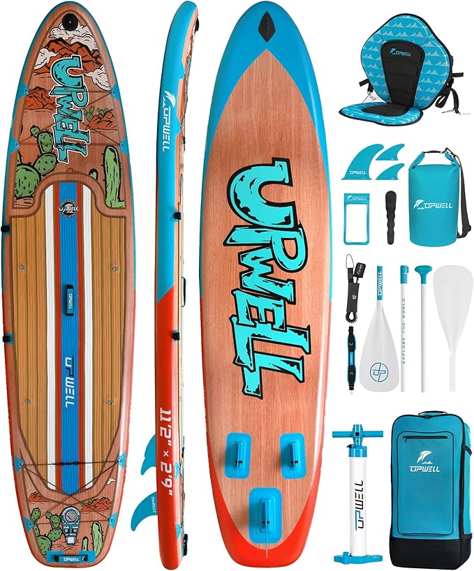 UPWELL 11’6”/11'2”/11'/10'8”/10'6”/10'2” Inflatable Stand Up Paddle Board with sup Accessories Including Backpack, Repairing Kits, Non-Slip Deck, Leash, 3 Fins, Paddle and Hand Pump