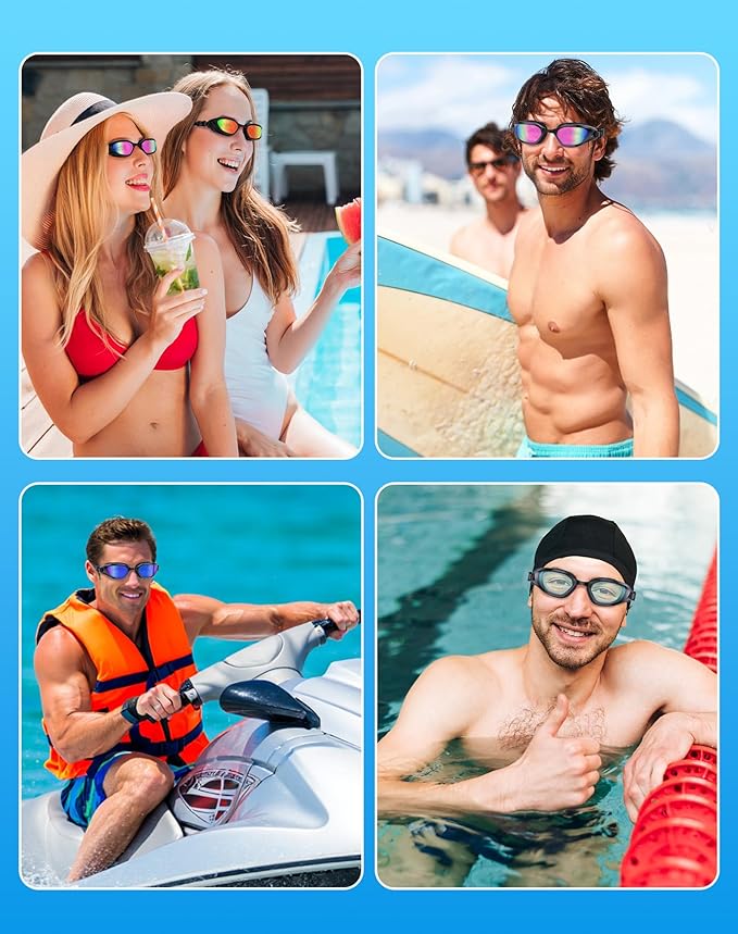Swim Goggles, Unisex Adult Swimming Goggles Anti Fog Anti UV No Leakage Wide View for Men Women Youth