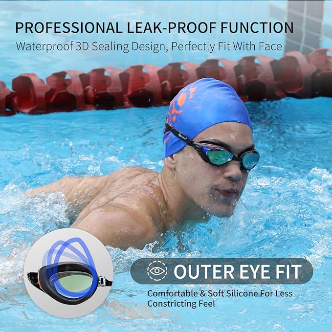 Nearsighted Swim Goggles, Shortsighted Optical Swimming Goggles No Leaking Anti Fog UV Protection for Adult Men Women