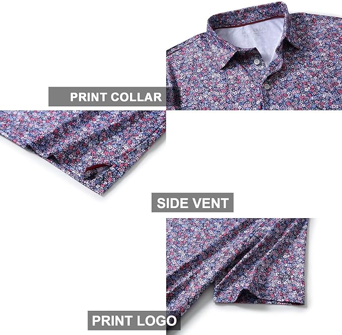 Men's Golf Polo Shirts Short Sleeve Striped Performance Moisture Wicking Dry Fit Golf Shirts for Men