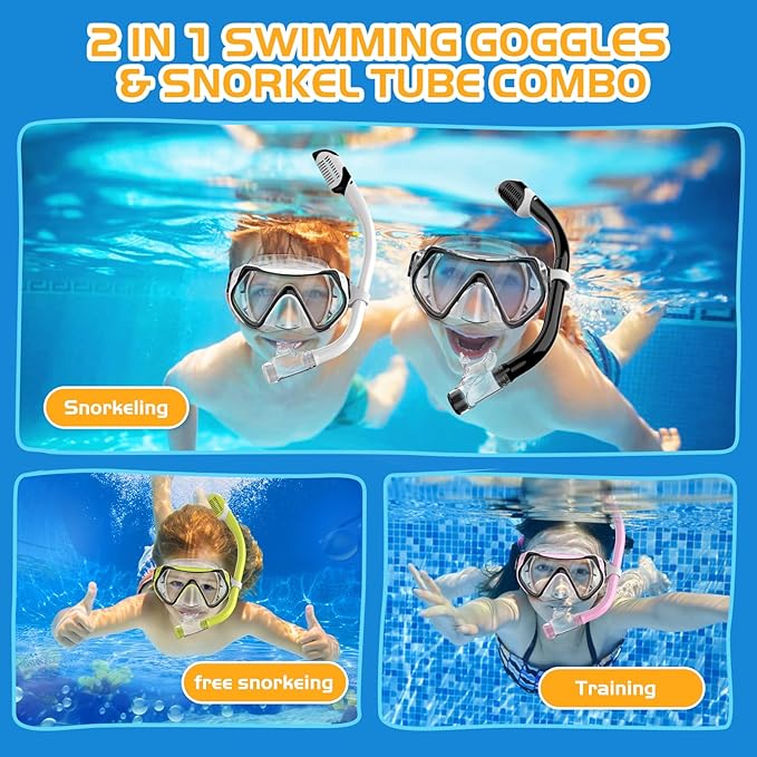 Snorkeling Gear, Dry Snorkel Set180° Panoramic Wide View,Anti-Fog Scuba Diving Mask, Professional Snorkeling Gear for Free Breathing, Swimming, Diving
