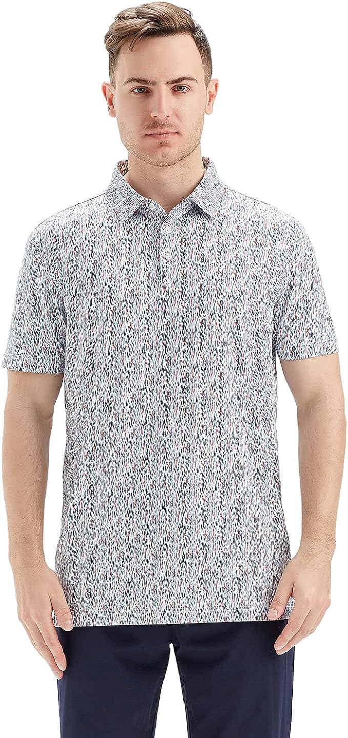 Men's Golf Polo Shirts Short Sleeve Striped Performance Moisture Wicking Dry Fit Golf Shirts for Men