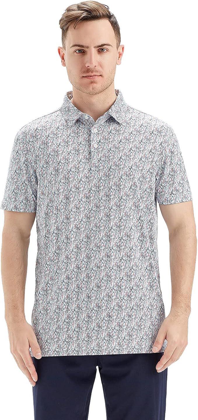 Men's Golf Polo Shirts Short Sleeve Striped Performance Moisture Wicking Dry Fit Golf Shirts for Men