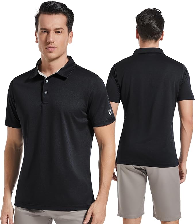 Mens Golf Shirt Short Sleeve Moisture Wicking Dry Fit Performance Solid Casual Pique Collared Golf Polo Shirts for Men