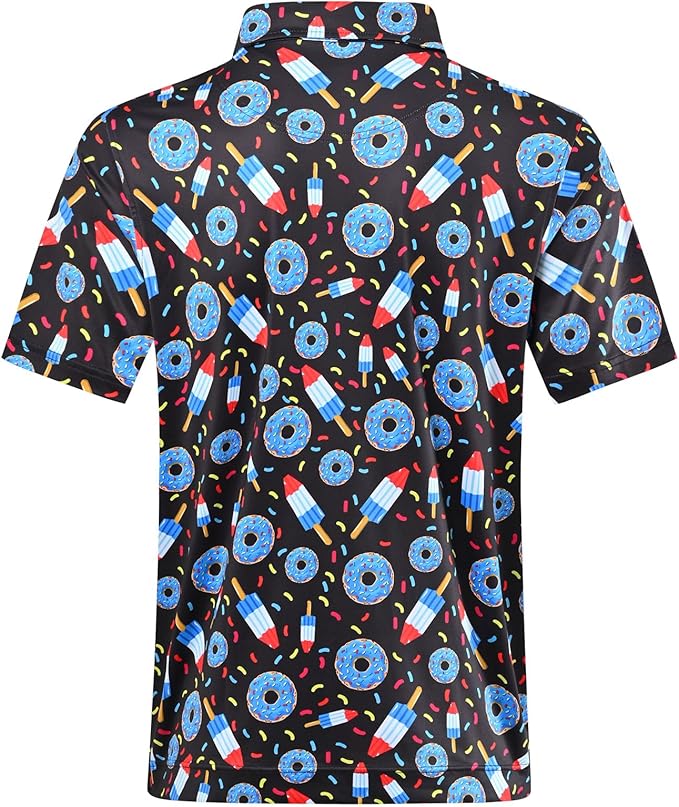 DEOLAX Mens Polo Shirts Fashion Print Mens Golf Shirt Dry Fit Mens Golf Polo Short Sleeve Quick Dry Funny Golf Shirt for Men