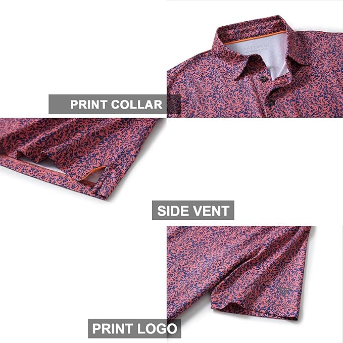 Men's Golf Polo Shirts Short Sleeve Striped Performance Moisture Wicking Dry Fit Golf Shirts for Men